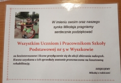 „ZBIERAMY NAKRĘTKI DLA MIKOŁAJA”- PODZIĘKOWANIE